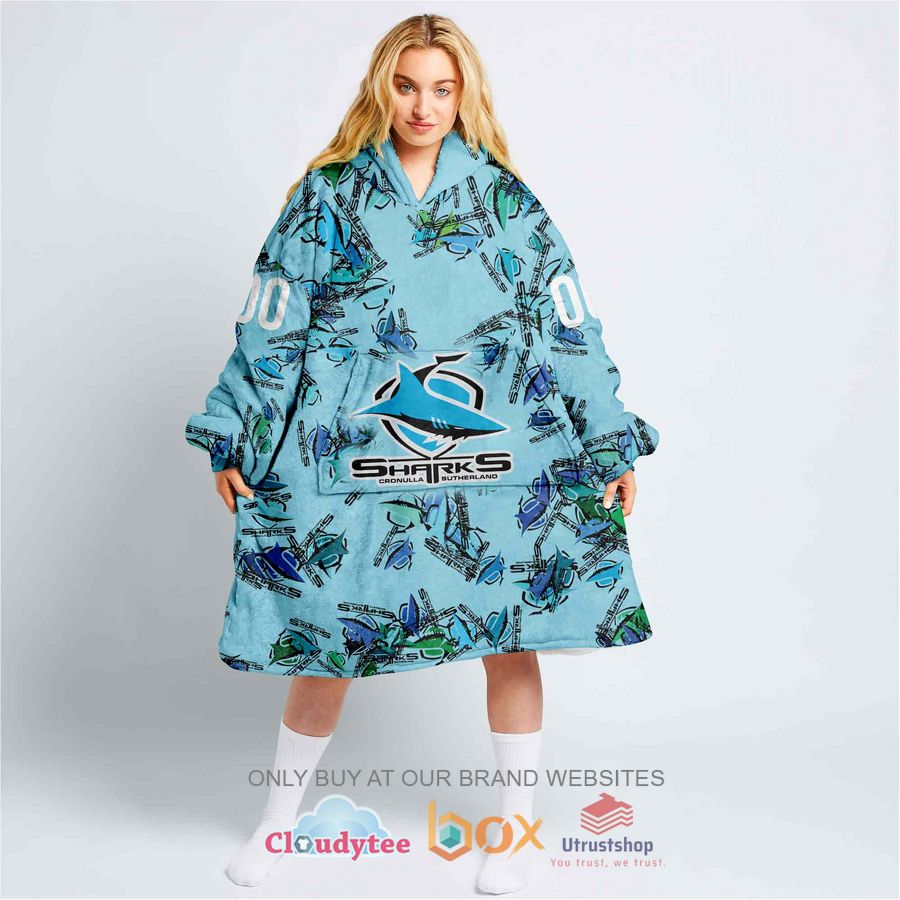 nrl cronulla sutherland sharks personalized fleece hoodie blanket 1 49108
