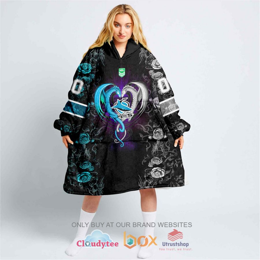nrl cronulla sutherland sharks rose dragon personalized fleece hoodie blanket 1 74277