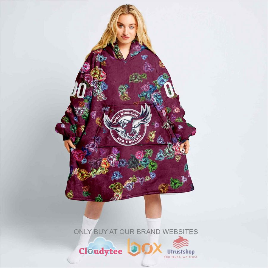 nrl manly warringah sea eagles personalized fleece hoodie blanket 1 74624