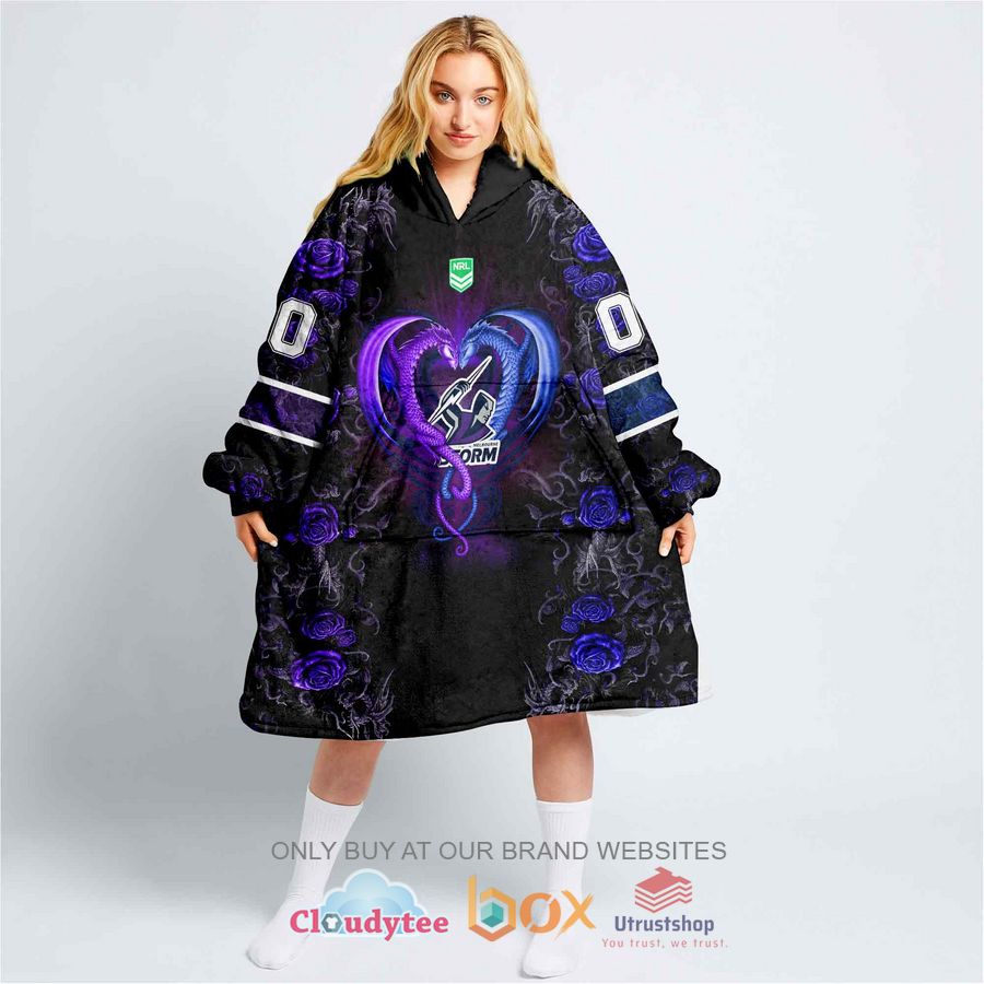 nrl melbourne storm rose dragon personalized fleece hoodie blanket 1 2963