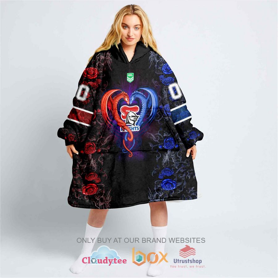nrl newcastle knights rose dragon personalized fleece hoodie blanket 1 52017