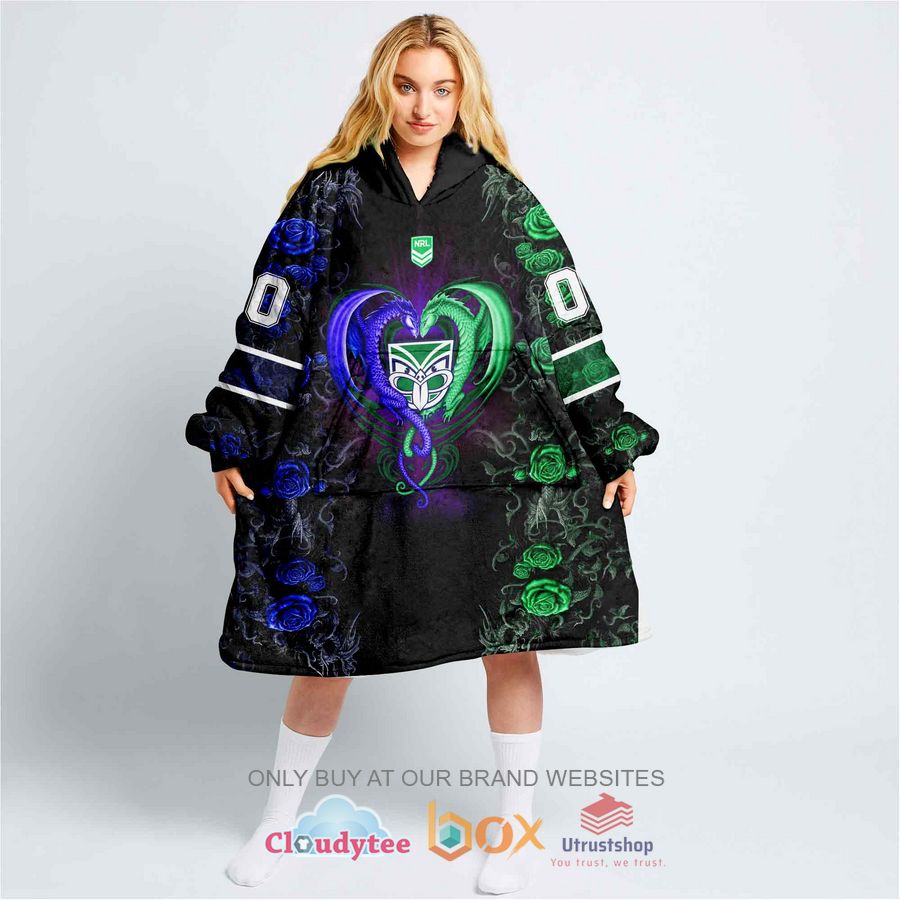 nrl nz warriors rose dragon personalized fleece hoodie blanket 1 67287