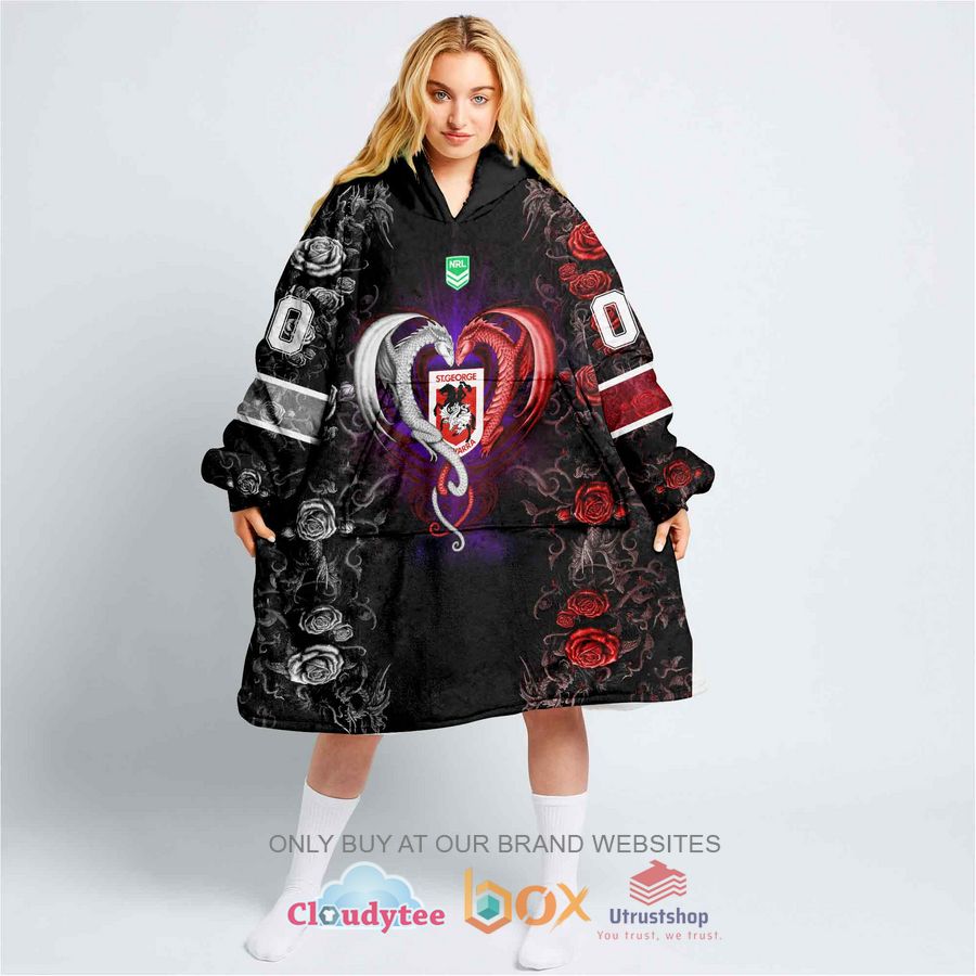 nrl st george illawarra dragons rose dragon personalized fleece hoodie blanket 1 52782
