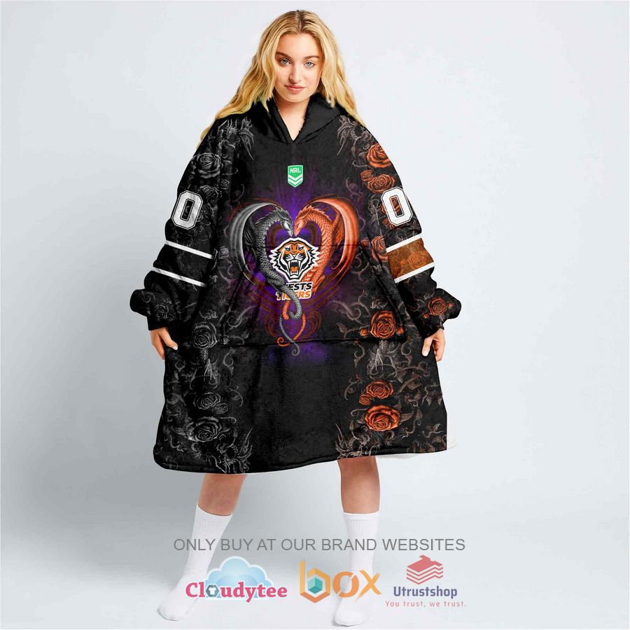 nrl wests tigers rose dragon personalized fleece hoodie blanket 1 35221