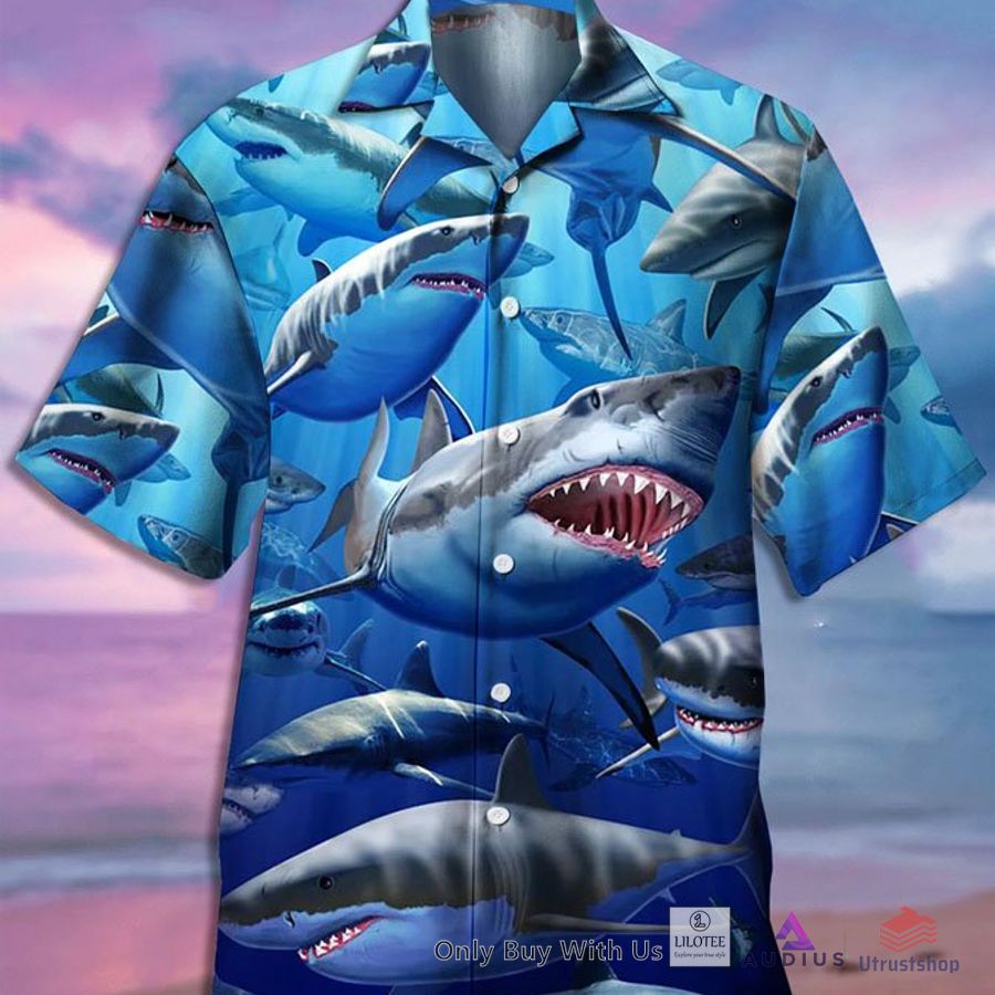 ocean white sharks print casual breathable hawaiian shirt 1 98181