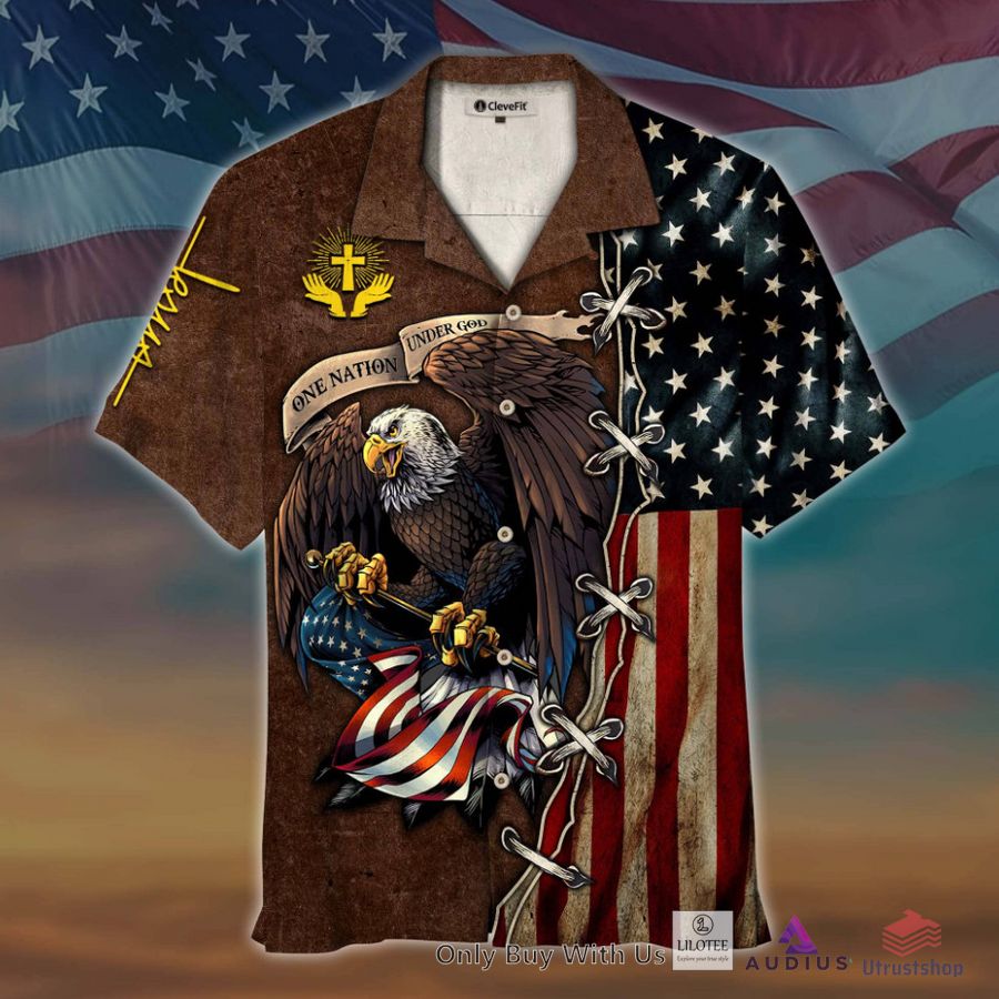 one nation under god eagle us flag brown hawaiian shirt 1 2977