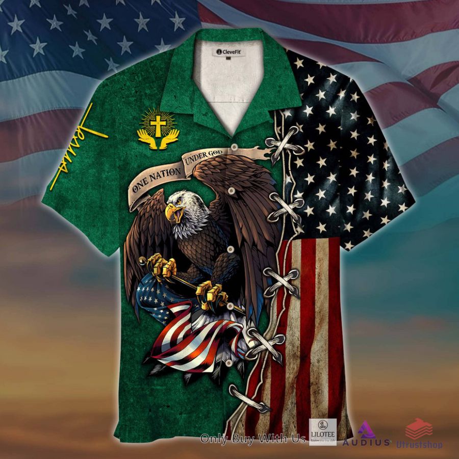 one nation under god eagle us flag green hawaiian shirt 1 21489