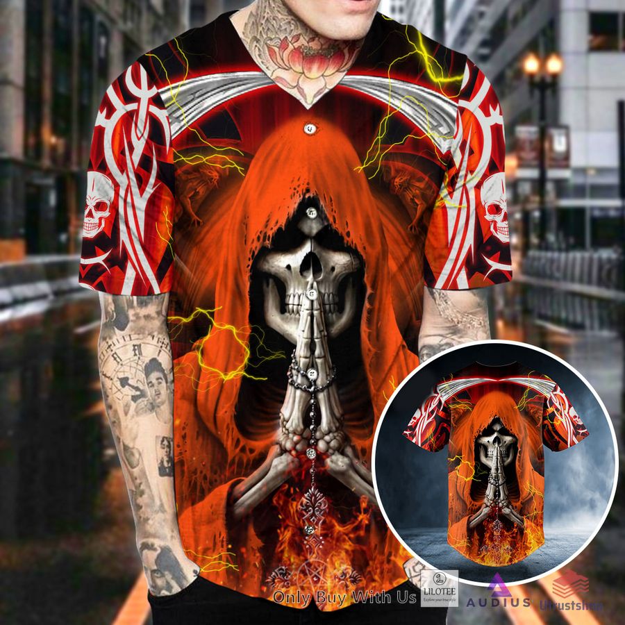 orange grim reaper prayer fire skull baseball jersey 2 43277
