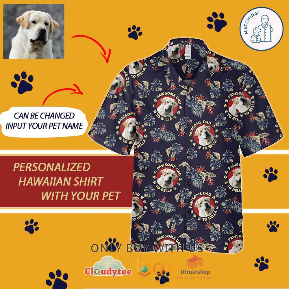 pawsome dad to bella custom name hawaiian shirt 1 11913