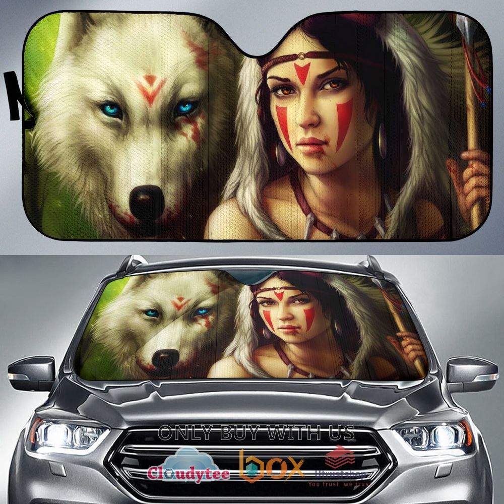 princess with wolf 3d native american car sun shades 1 23911