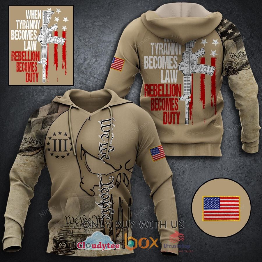 punisher skull when tyranny becomes law brown 3d hoodie 1 29537