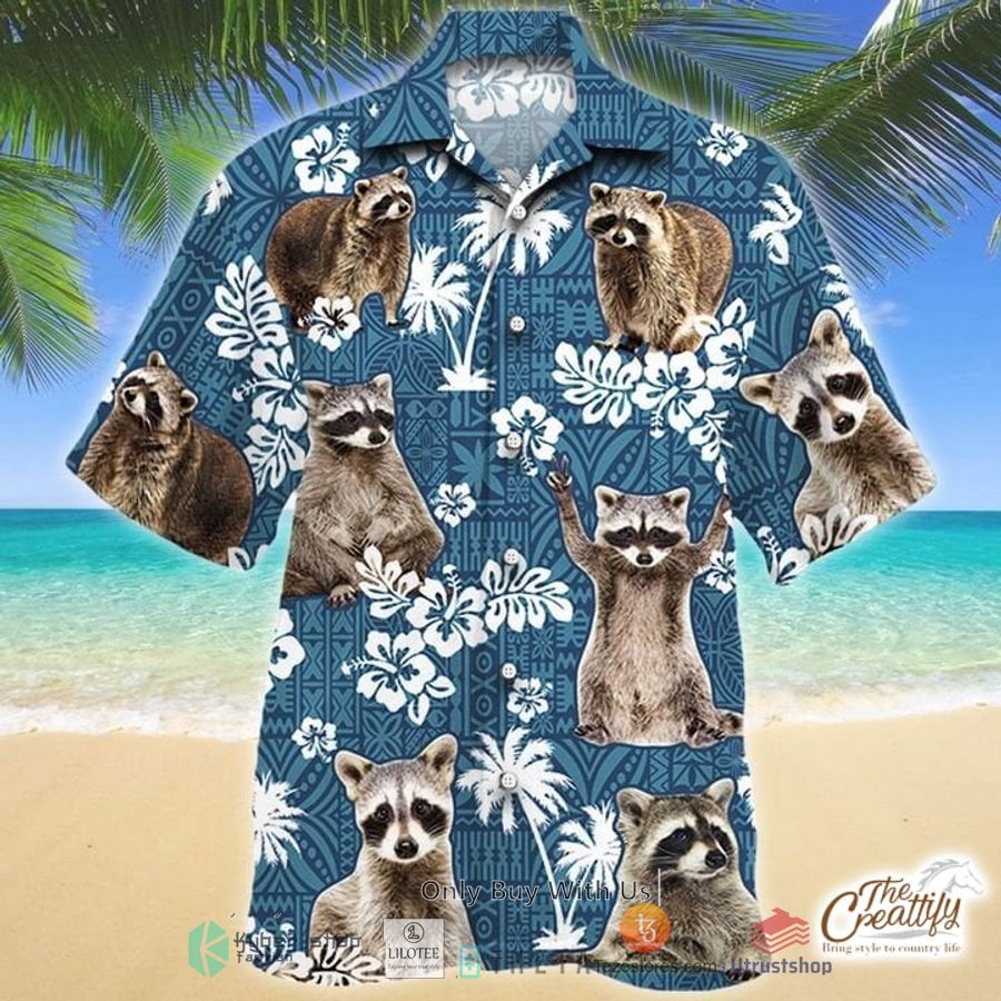 raccoon blue tribal pattern hawaiian shirt 1 34240