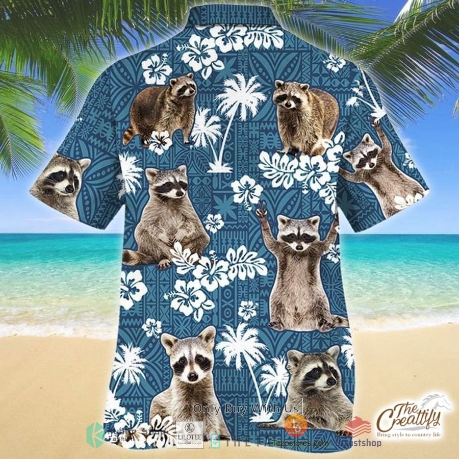 raccoon blue tribal pattern hawaiian shirt 2 63039