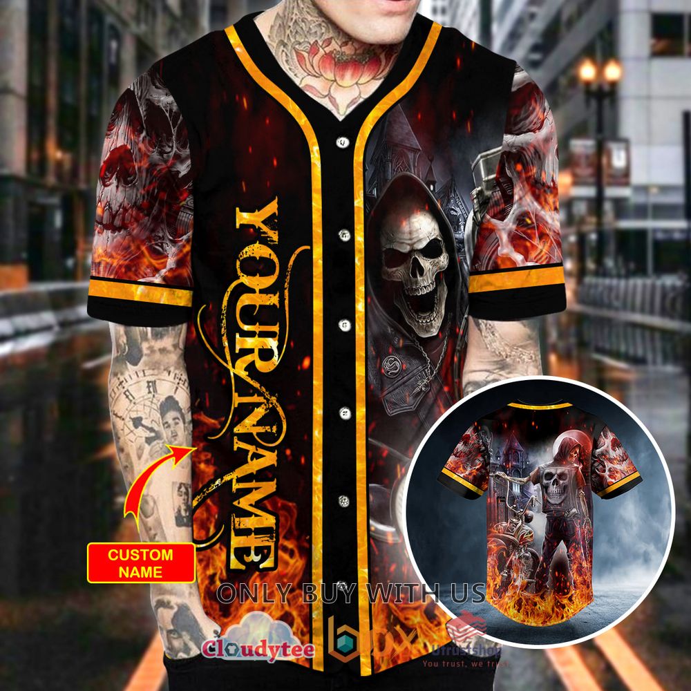 reaper rider fire skull custom baseball jersey 2 89996