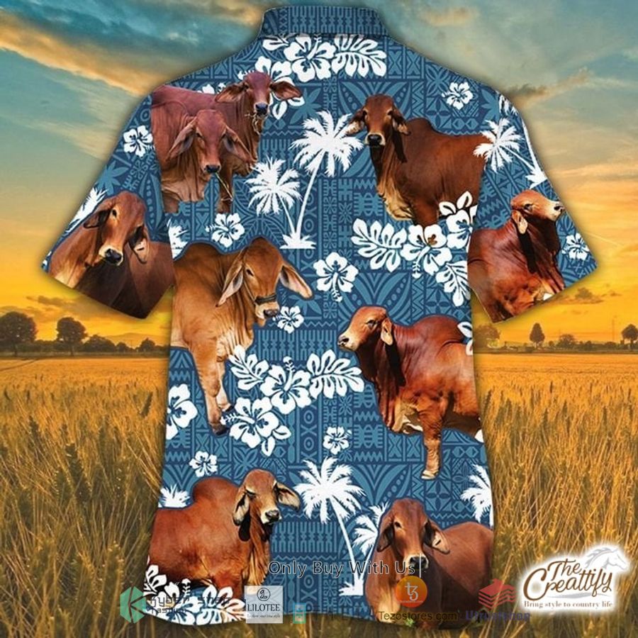 red brahman cattle blue tribal pattern hawaiian shirt 2 91318
