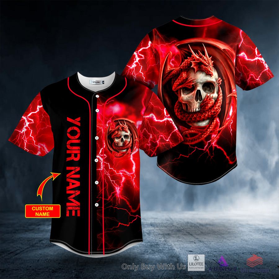 red gothic dragon skull custom baseball jersey 1 46011