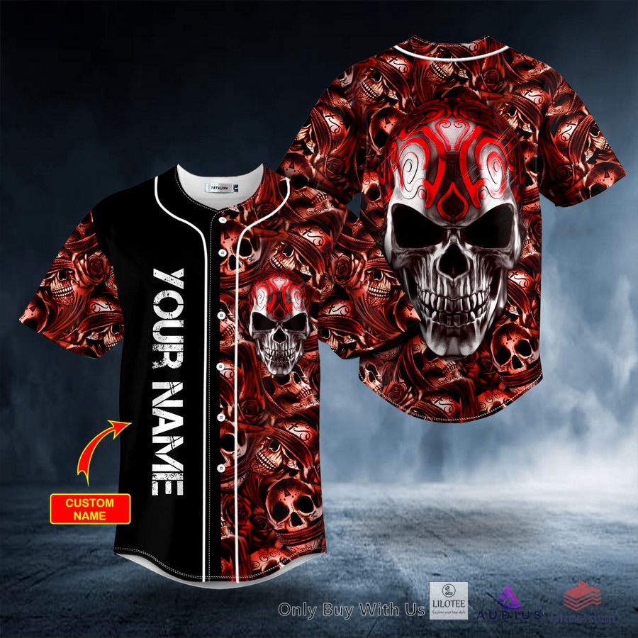 red metal tribal skull custom baseball jersey 1 29136
