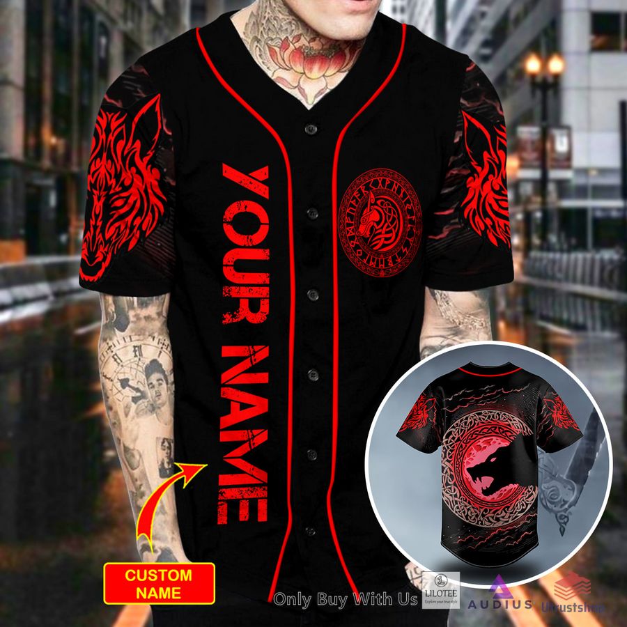 red moon wolf viking tattoo custom baseball jersey 2 53368
