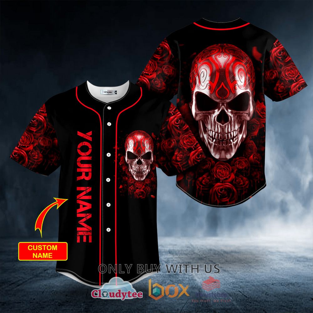 red roses tribal metal skull custom baseball jersey 1 93171