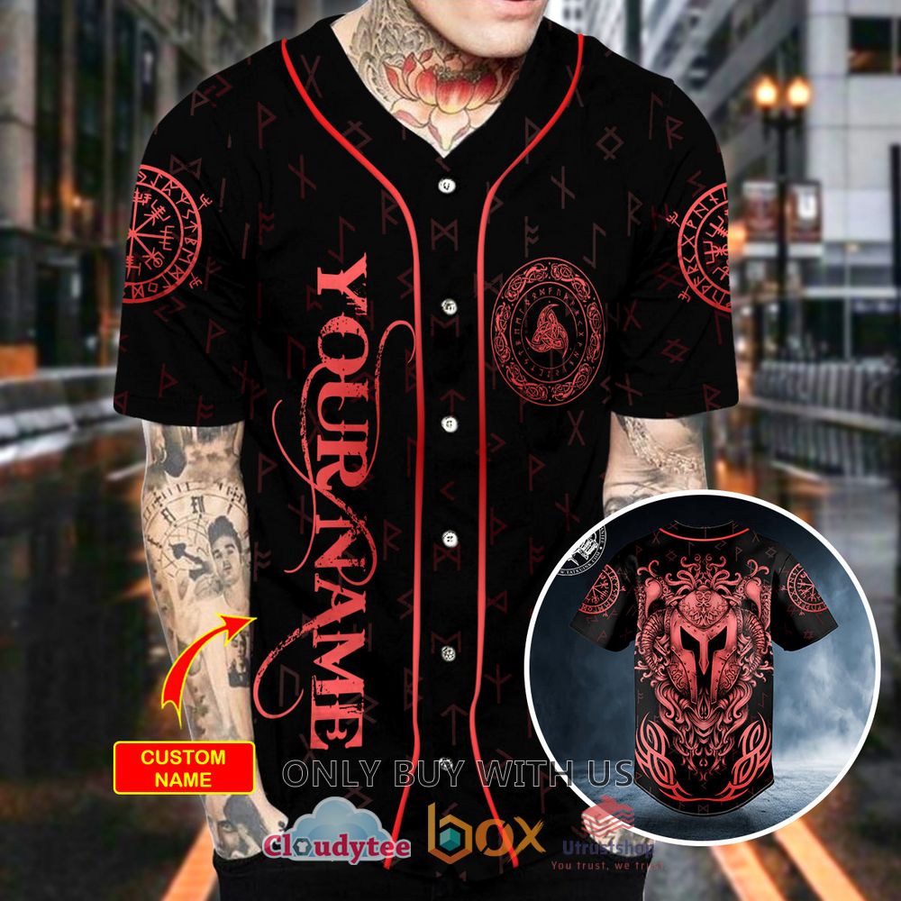 red valknut warrior viking tattoo custom baseball jersey 2 43927