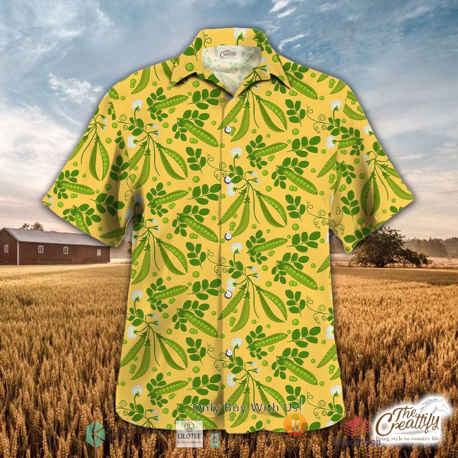 ripe green peas pattern yellow background hawaiian shirt 1 2696