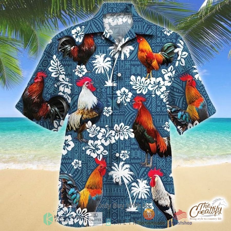 rooster blue tribal pattern hawaiian shirt 1 67623