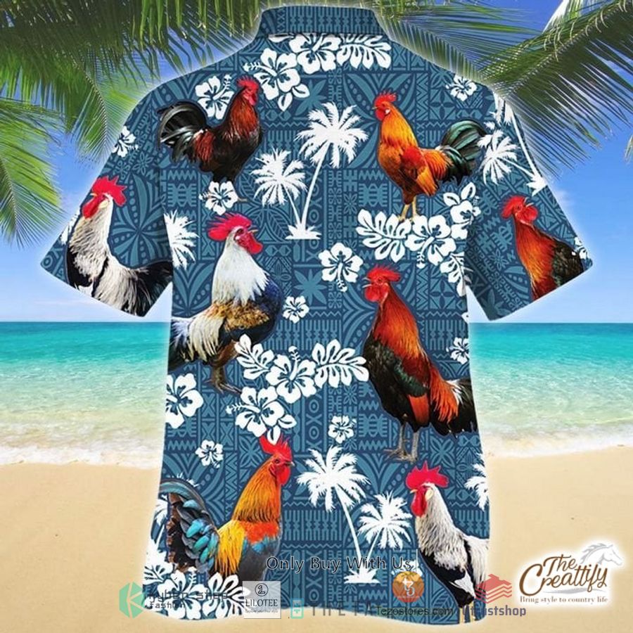 rooster blue tribal pattern hawaiian shirt 2 63541
