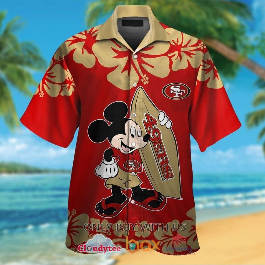 san francisco 49ers mickey mouse hibiscus flower hawaiian shirt 1 800