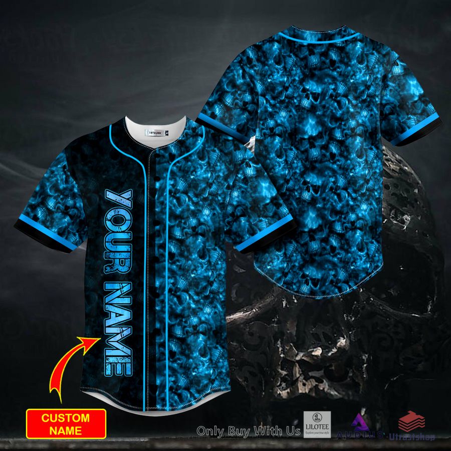 seamless pattern blue ghost skull custom baseball jersey 1 94518