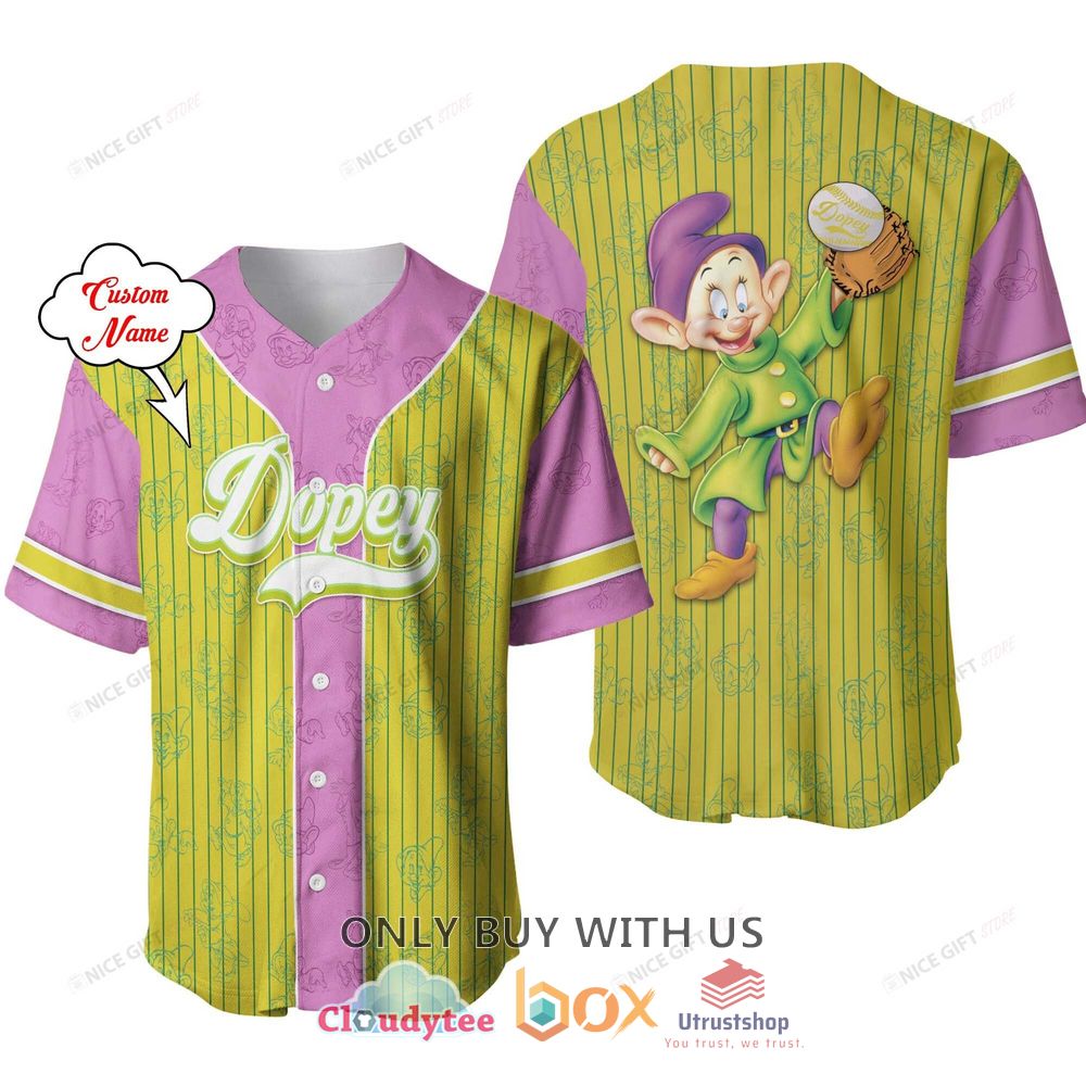 snow white and the seven dwarfs dopey custom name baseball jersey shirt 1 42593