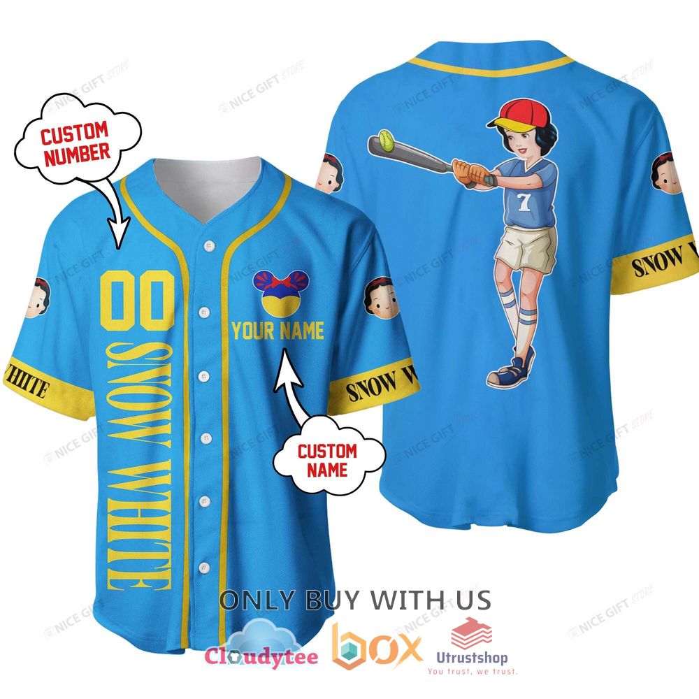 snow white and the seven dwarfs snow color personalized baseball jersey shirt 1 51159