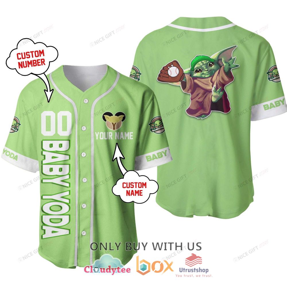 star wars baby yoda personalized green baseball jersey shirt 1 1274