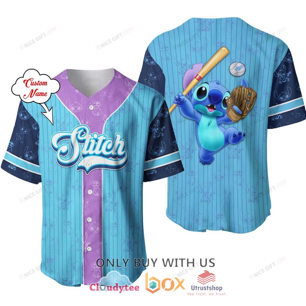 stitch custom name pink blue baseball jersey shirt 1 39508