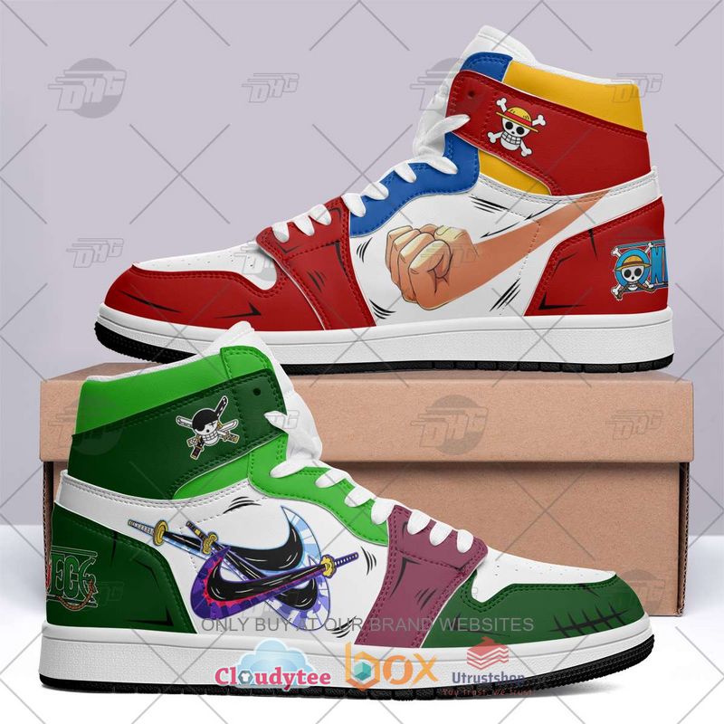 straw hat luffy and pirate hunter zoro anime one piece air jordan high top shoes 2 53708