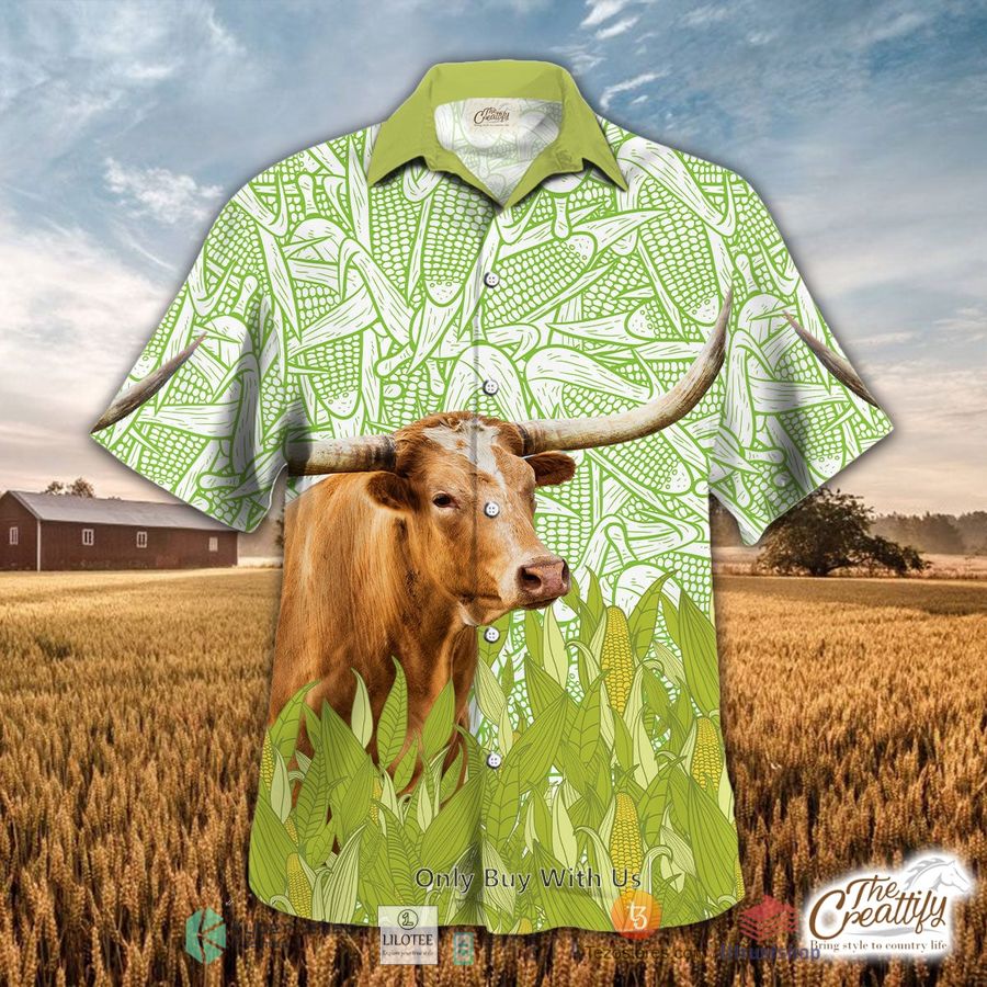 texas longhorn and corn pattern hawaiian shirt 1 80263
