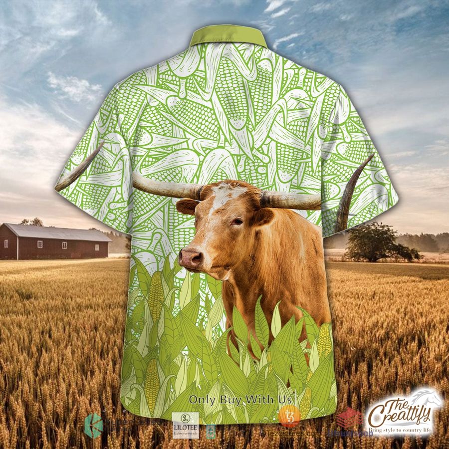 texas longhorn and corn pattern hawaiian shirt 2 34007