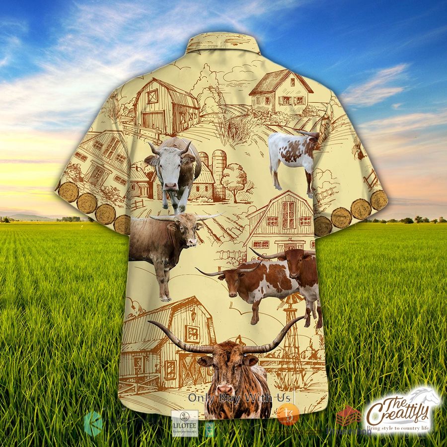 texas longhorn in rolled hay pattern hawaiian shirt 2 31402