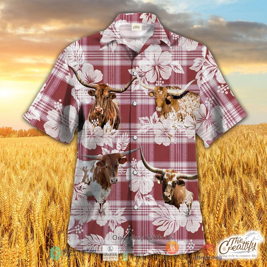 texas longhorn plaid hibiscus hawaiian shirt 1 29026