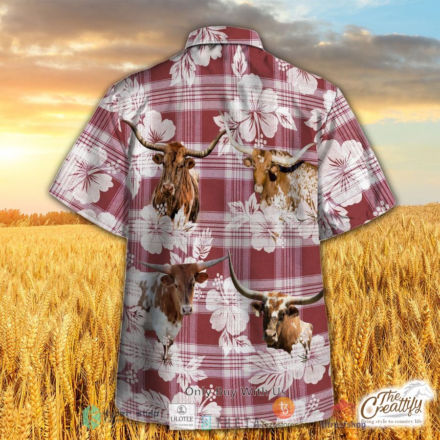 texas longhorn plaid hibiscus hawaiian shirt 2 99060