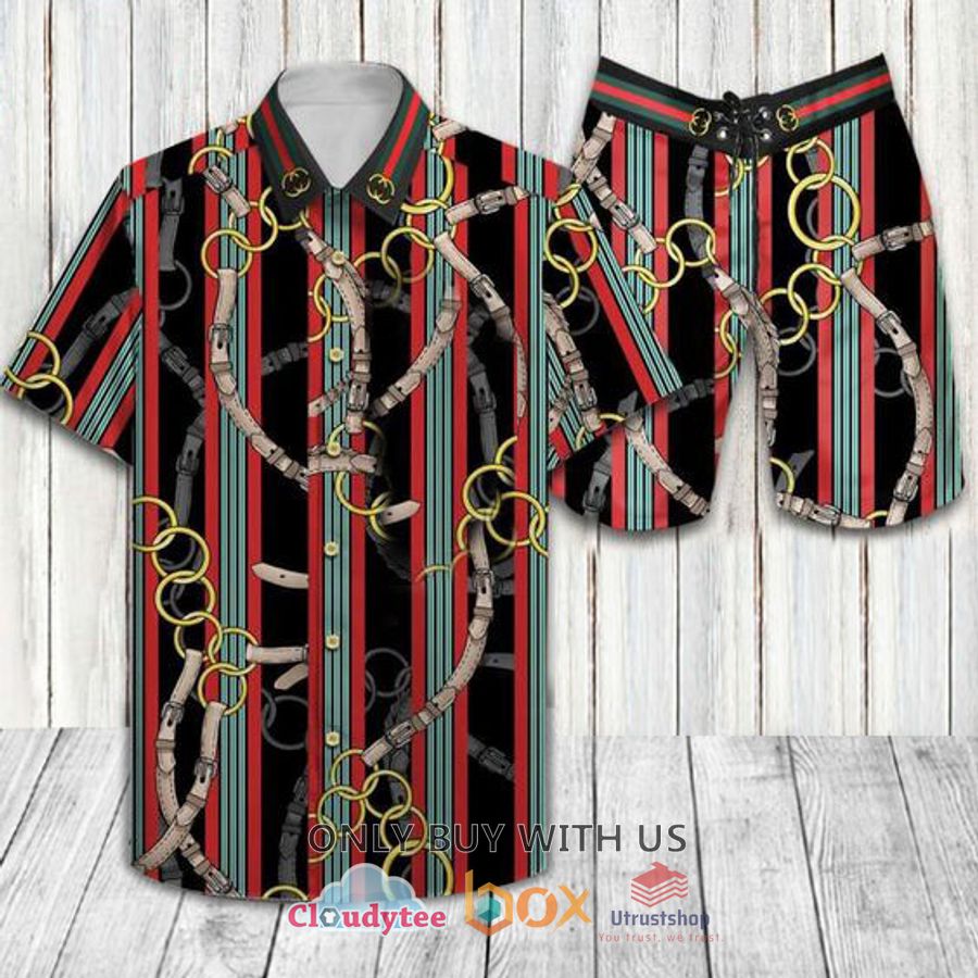 the house of gucci stripes pattern hawaiian shirt short 1 35068
