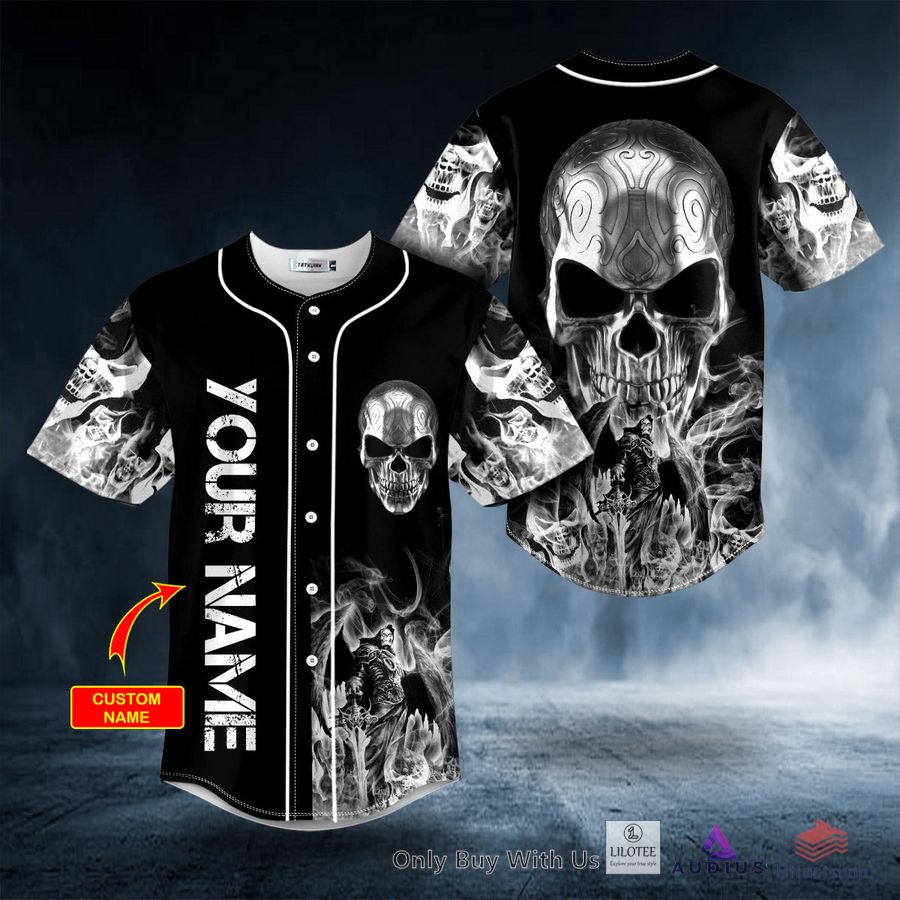tribal metal grim reaper flame skull custom baseball jersey 1 90387