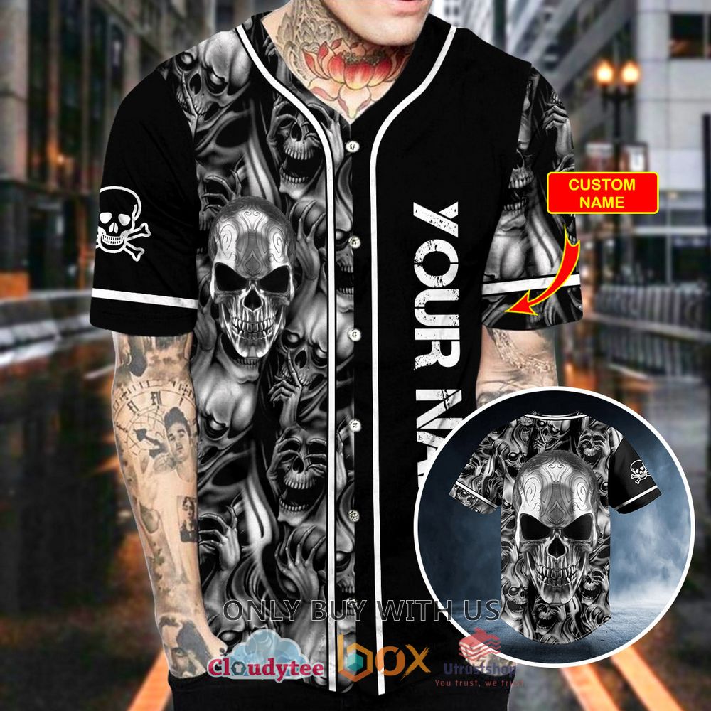 tribal tattoos metal skull custom baseball jersey 2 47608