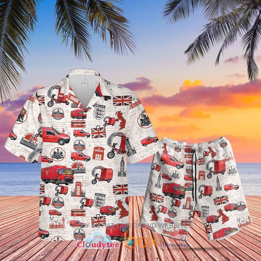 uk royal mail delivery vehicles pattern hawaiian shirt short 1 23219