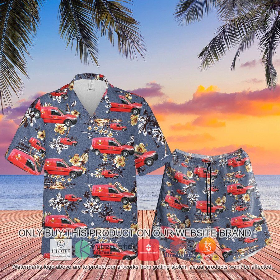 uk royal mail van hibiscus hawaiian shirt beach shorts 1 9022