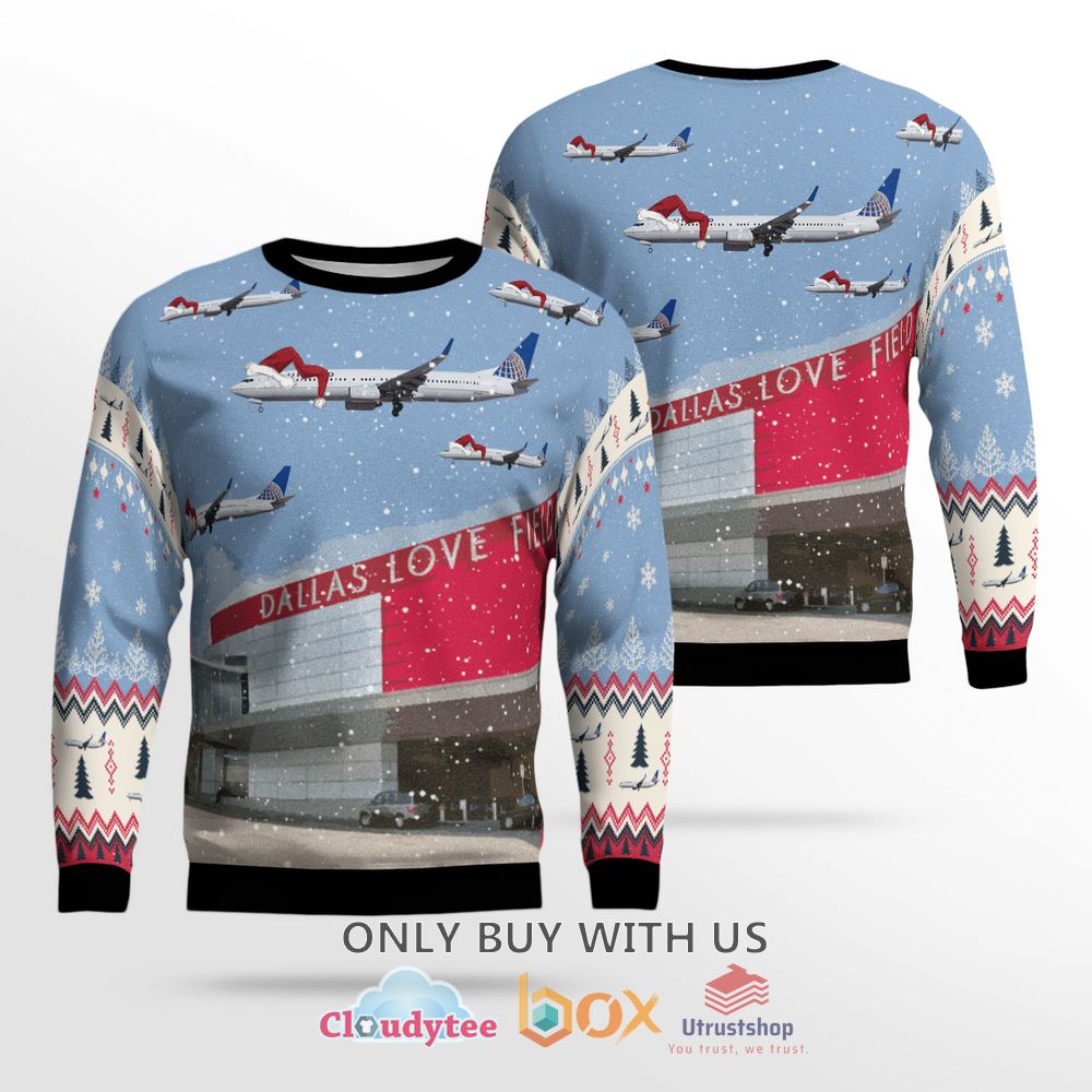 united airlines boeing 737 900 over dallas love field christmas sweater 1 39484