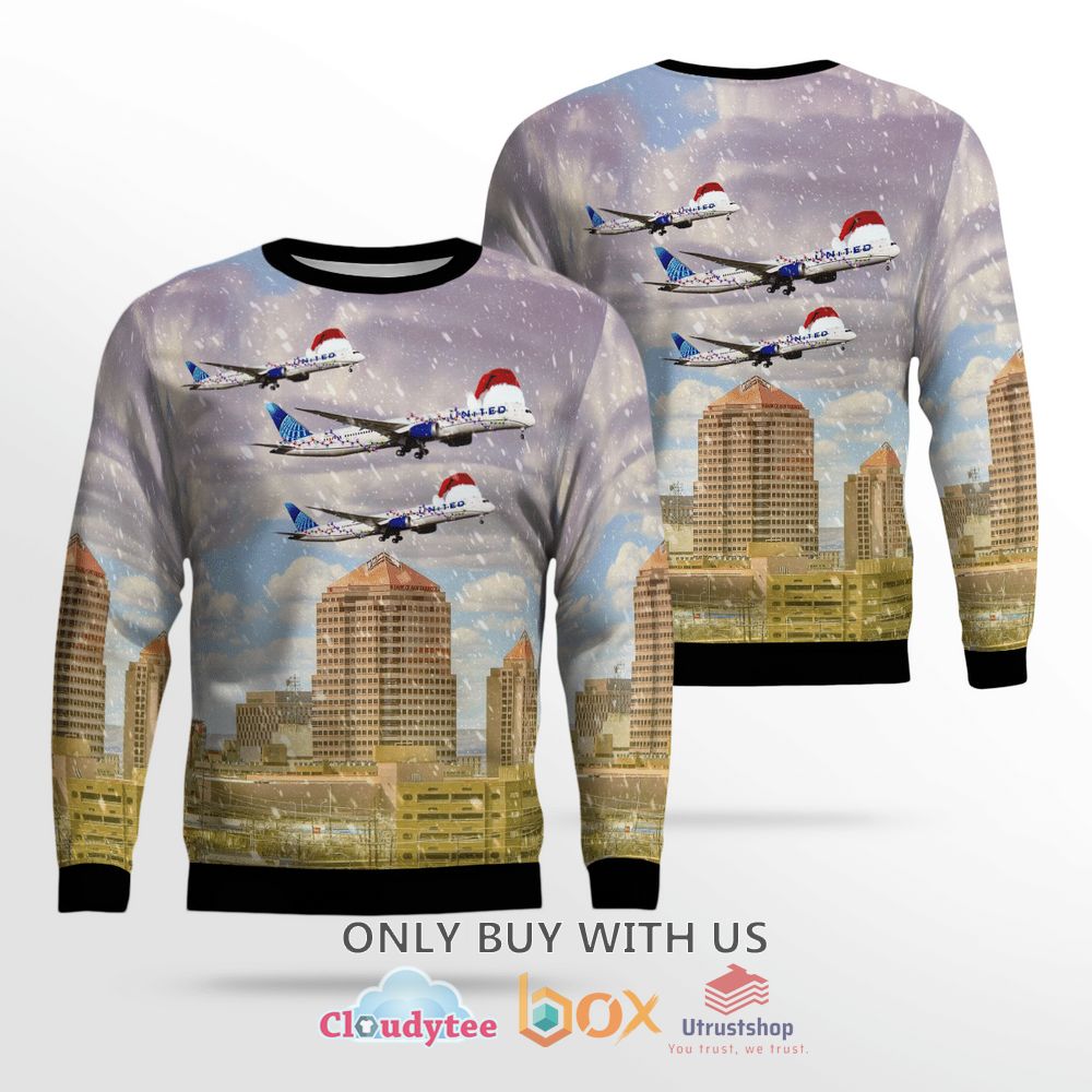 united airlines boeing 787 dreamliner over albuquerque christmas sweater 1 65823