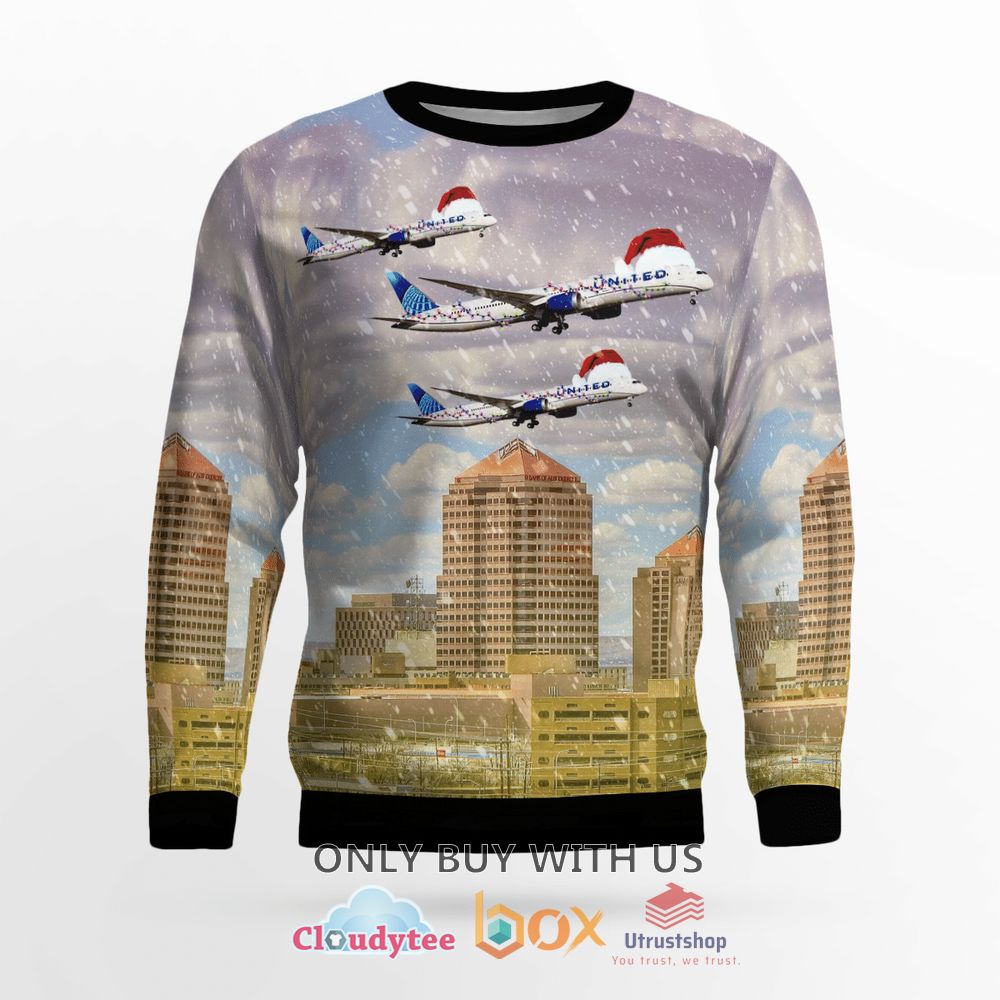 united airlines boeing 787 dreamliner over albuquerque christmas sweater 2 81324