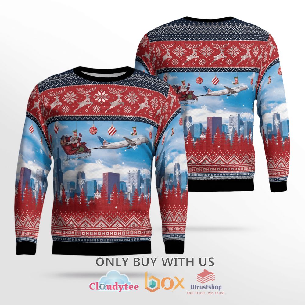 united airlines boeing 787 dreamliner with santa over chicago sweater 1 11171