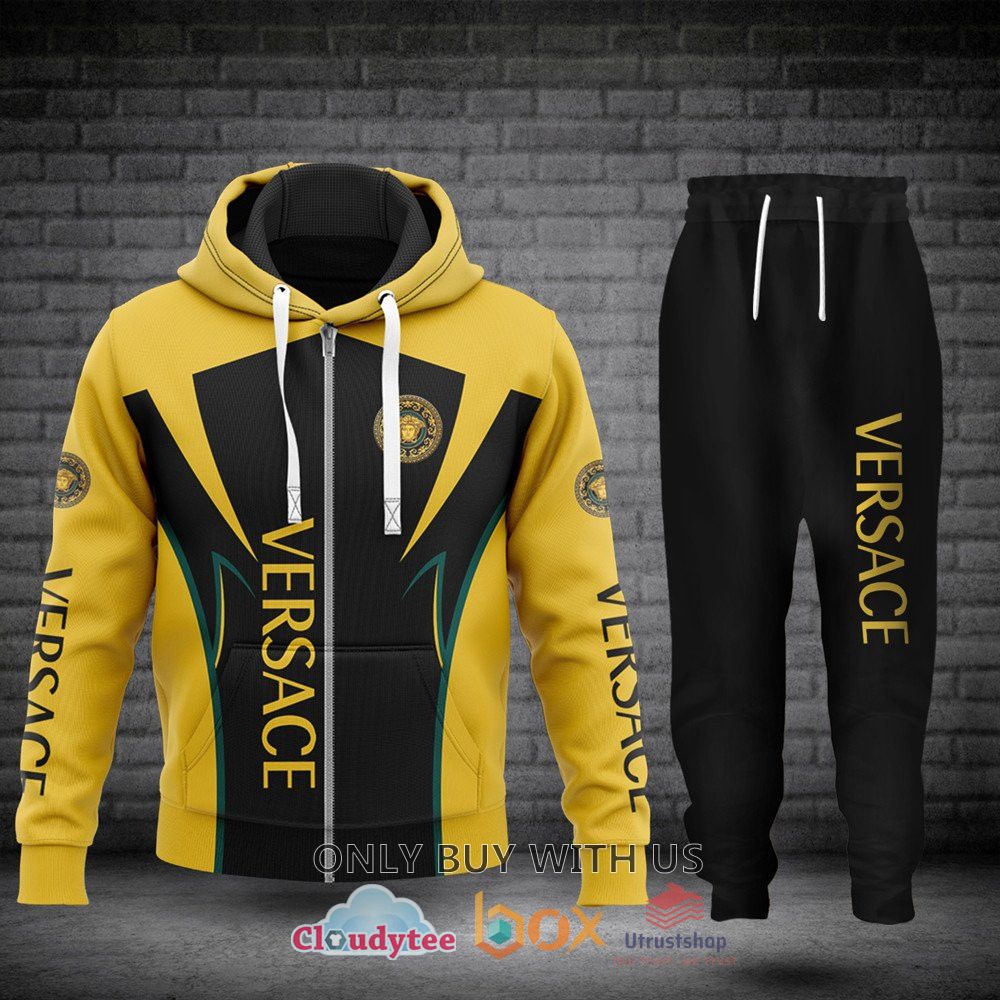versace medusa black yellow 3d zip hoodie long pant 1 45871