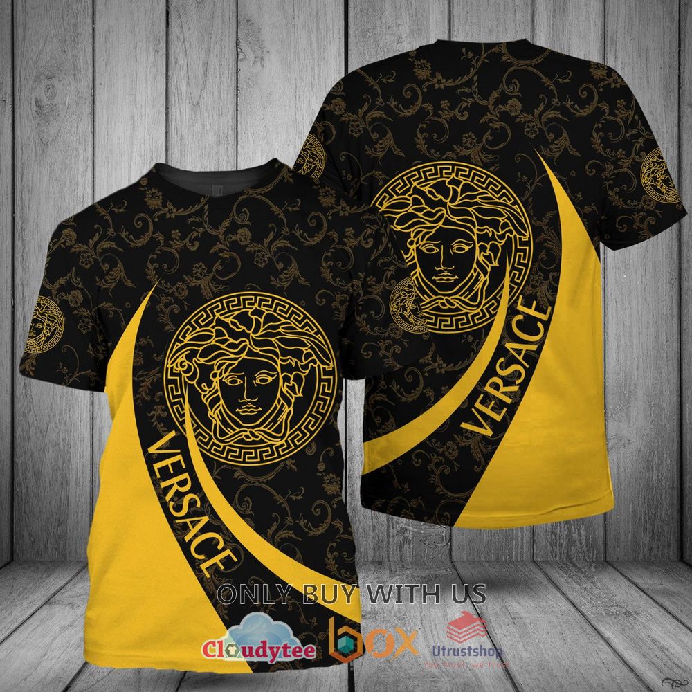 versace medusa pattern black yellow 3d t shirt 1 87456